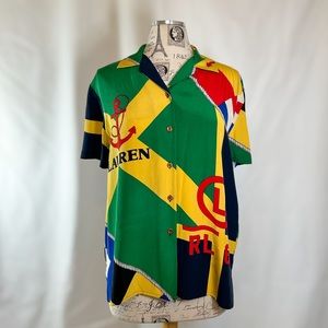 SILX Ralph Lauren Colorful Short-Sleeve Vintage Women’s Blouse